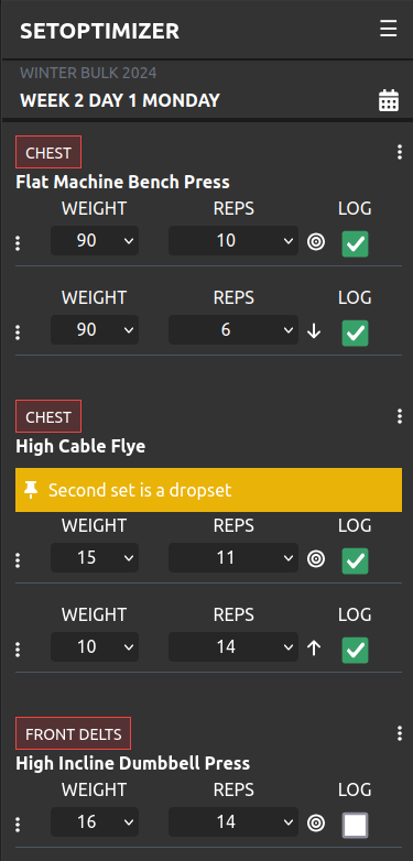 Target Reps and Weight